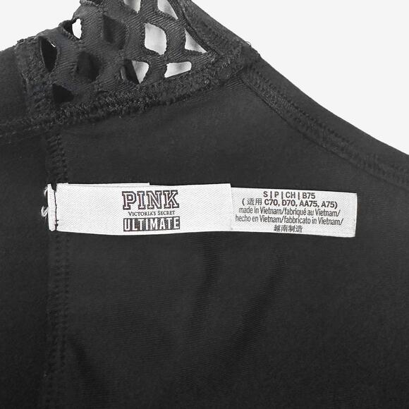 PINK Victoria’s Secret Ultimate High Neck Mesh Sports Bra Small Black Unlined - Picture 8 of 9